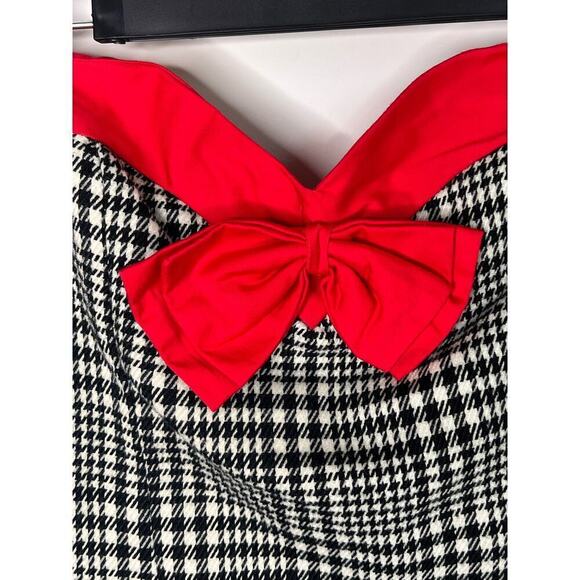 Karlie Bow Houndstooth Strapless Knee Length Sheath Dress Gray Women's Sz Small - Picture 7 of 11